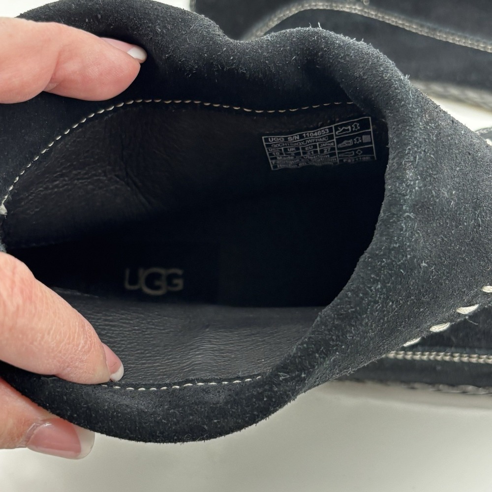 UGG Varney Women's Sz 10 Suede Moccasin Blanket Stitch Boho Retro Booties Black - Picture 7 of 7